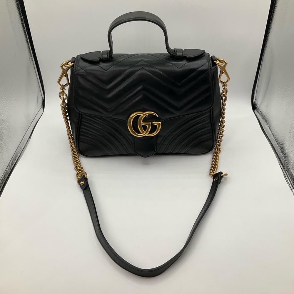 Gucci GG Marmont Matelasse Small Top Handle Black Leather Bag Purse - Picture 3 of 16